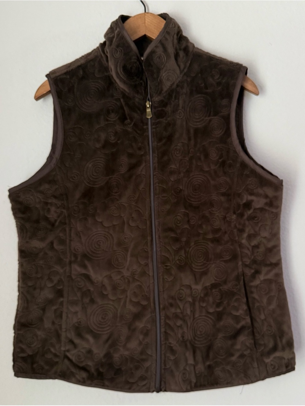 Zip Front Chocolate Brown Quilted Velvet Vest, XL